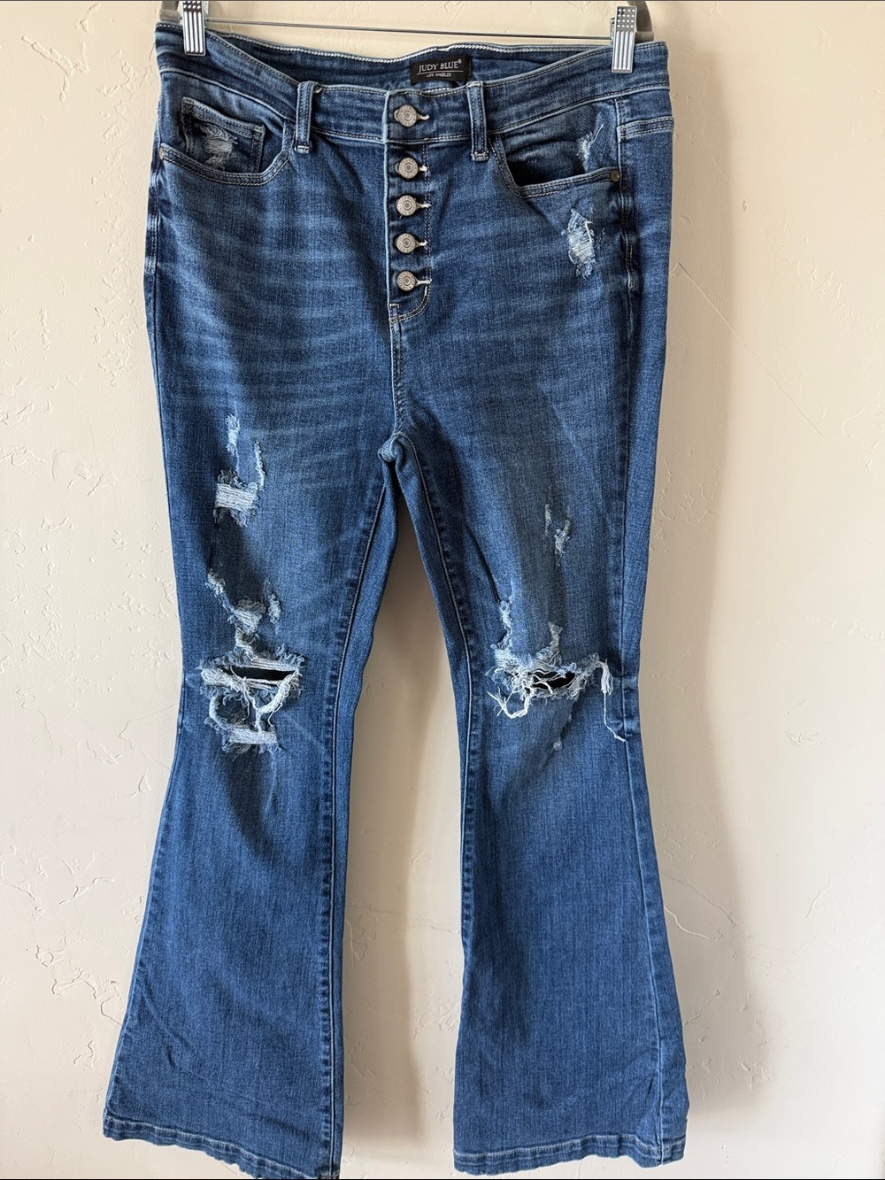 Judy Blue Medium Blue Distressed Wide Leg Jeans